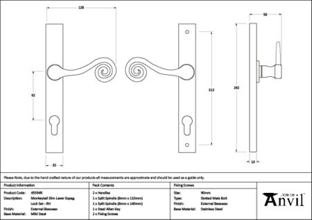 From the Anvil External Beeswax Monkeytail Slimline Lever Espag. Lock Set - RH - Image 7