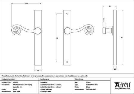 Black Monkeytail Slimline Lever Espag. Latch Set - LH | 46397L - Image 7