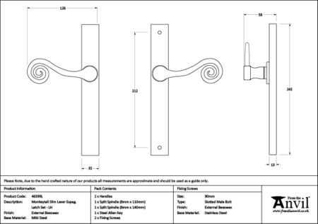 External Beeswax Monkeytail Slimline Lever Espag. Latch Set -LH | 46399L - Image 7