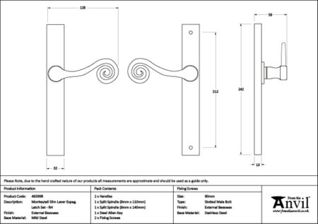 External Beeswax Monkeytail Slimline Lever Espag. Latch Set -RH | 46399R - Image 7