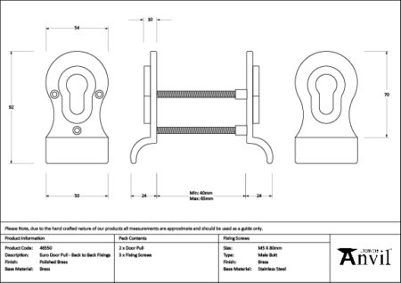 Polished Brass 50mm Euro Door Pull (Back to Back fixings) | 46550 - Image 6