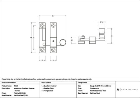 Mushroom Quadrant Fastener - Narrow - Image 3