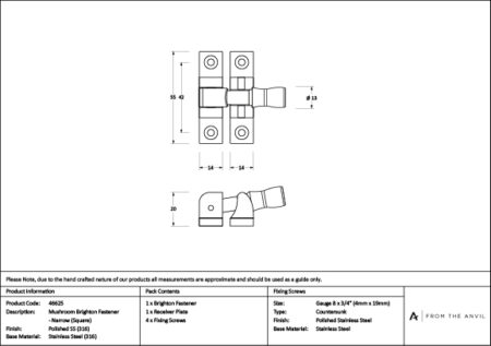 Mushroom Brighton Fastener - Image 4