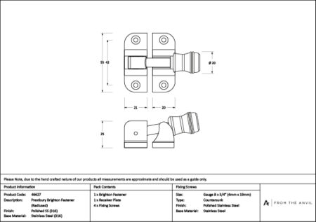 Polished Marine SS (316) Prestbury Brighton Fastener (Radiused) | 46627 - Image 4