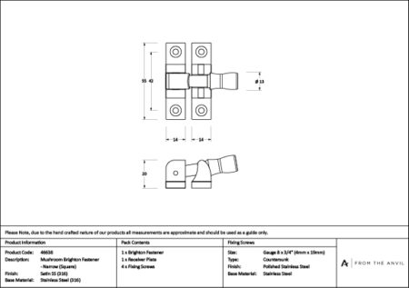 Mushroom Brighton Fastener - Image 4