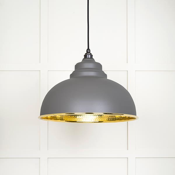 Hammered Brass Harborne Pendant in Bluff | 49521BL