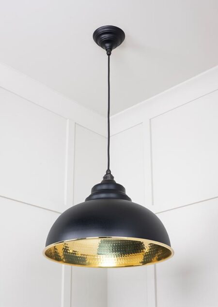 Hammered Brass Harborne Pendant in Elan Black | 49521EB - Image 3