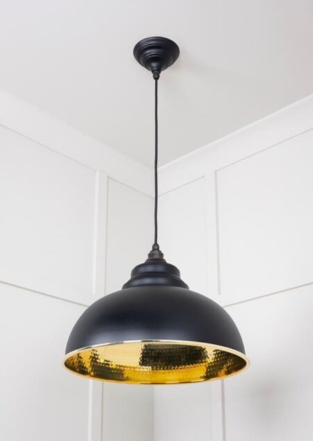 Hammered Brass Harborne Pendant in Elan Black | 49521EB - Image 4