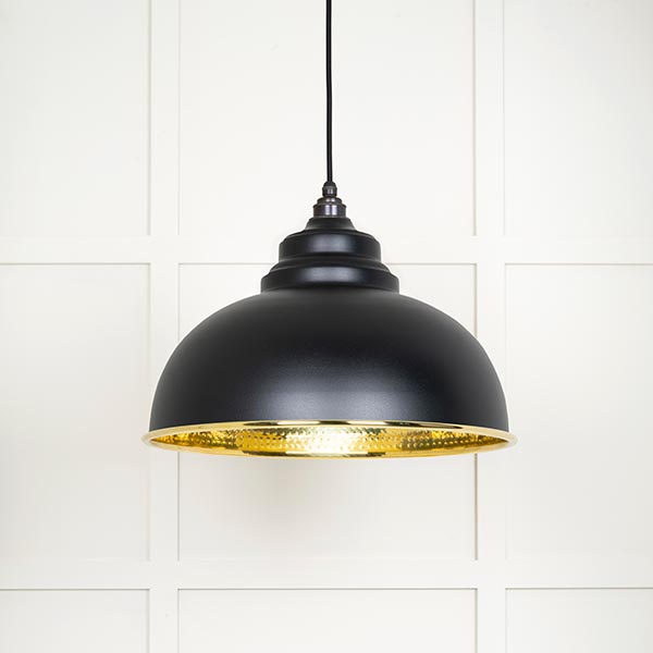 Hammered Brass Harborne Pendant in Elan Black | 49521EB
