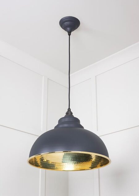 Hammered Brass Harborne Pendant in Slate | 49521SL - Image 3
