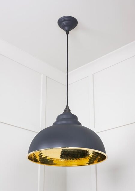 Hammered Brass Harborne Pendant in Slate | 49521SL - Image 4