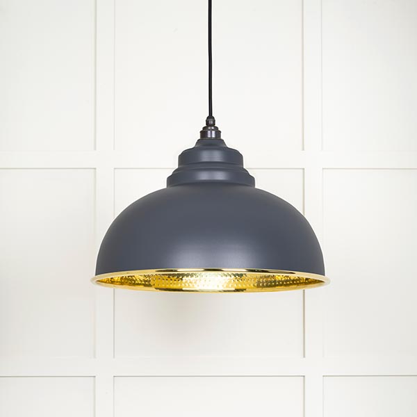 Hammered Brass Harborne Pendant in Slate | 49521SL