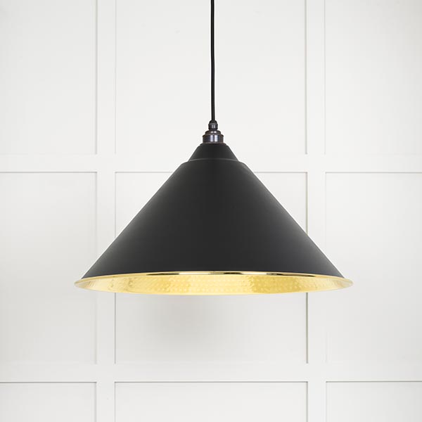 Hammered Brass Hockley Pendant in Elan Black | 49523EB