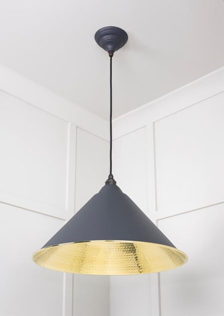 Hammered Brass Hockley Pendant in Slate | 49523SL - Image 3