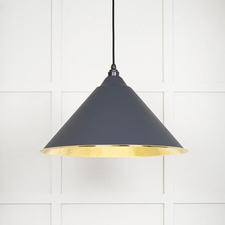 Hammered Brass Hockley Pendant in Slate | 49523SL