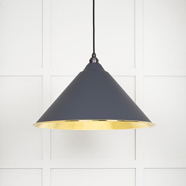 Hammered Brass Hockley Pendant in Slate | 49523SL