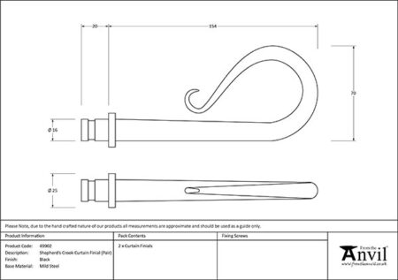 Black Shepherd's Crook Curtain Finial (pair) | 49902 - Image 2