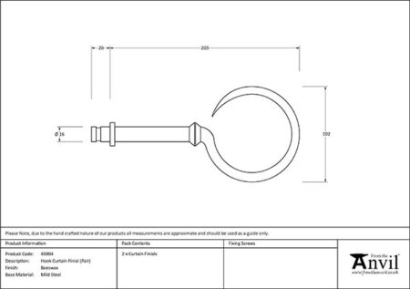 Beeswax Hook Curtain Finial (pair) | 49904 - Image 2
