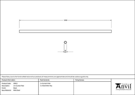 Black 1m Curtain Pole | 49911 - Image 2