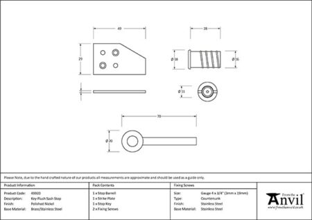 From the Anvil Polished Nickel Key-Flush Sash Stop - Image 3
