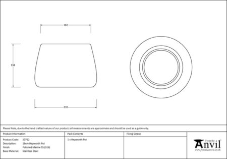 From the Anvil Polished Marine SS (316) 16cm Hepworth Pot - Image 6