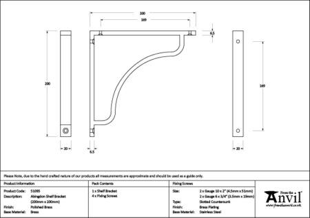From the Anvil Polished Brass Abingdon Shelf Bracket (200mm x 200mm) - Image 3