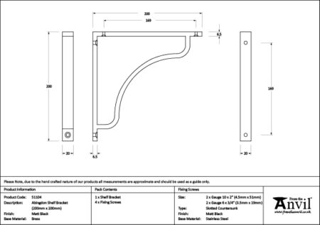 Matt Black Abingdon Shelf Bracket (200mm x 200mm) | 51104 - Image 3