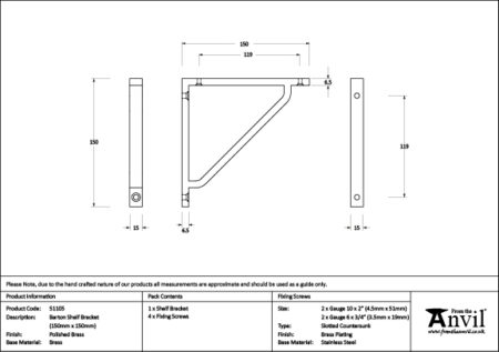 Polished Brass Barton Shelf Bracket (150mm x 150mm) | 51105 - Image 3
