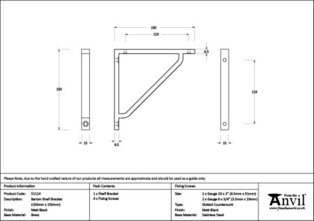 Matt Black Barton Shelf Bracket (150mm x 150mm) | 51114 - Image 3