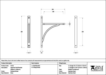From the Anvil Polished Nickel Apperley Shelf Bracket (260mm x 200mm) - Image 3