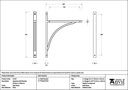 Satin Brass Apperley Shelf Bracket (314mm x 250mm) | 51137 - Image 3