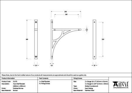 Polished Bronze Tyne Shelf Bracket (260mm x 200mm) | 51173 - Image 3
