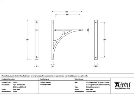 Matt Black Tyne Shelf Bracket (260mm x 200mm) | 51174 - Image 3