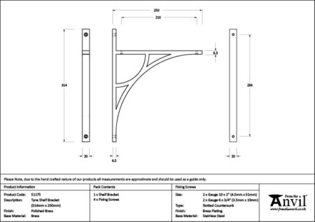 Polished Brass Tyne Shelf Bracket (314mm x 250mm) | 51175 - Image 3