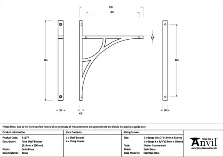 From the Anvil Satin Brass Tyne Shelf Bracket (314mm x 250mm) - Image 3