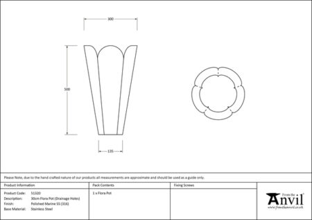 Polished Marine SS (316) 30cm Flora Pot (Drainage holes) | 51320 - Image 4