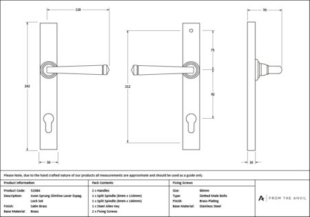 Satin Brass Avon Slimline Lever Espag. Lock Set | 52084 - Image 7
