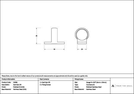 From the Anvil Polished Marine SS (316) Sash Eye Lift - Image 4