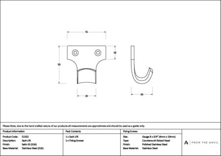 Satin Marine SS (316) Sash Lift | 52102 - Image 3