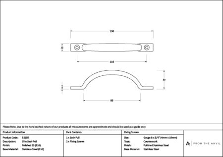 Polished Marine SS (316) Slim Sash Pull | 52105 - Image 3