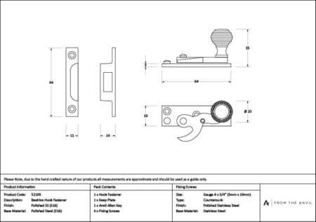 Polished Marine SS (316) Beehive Sash Hook Fastener | 52109 - Image 4