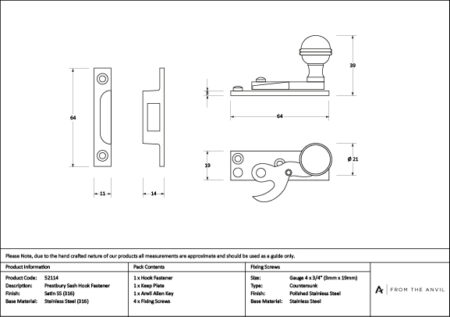 Satin Marine SS (316) Prestbury Sash Hook Fastener | 52114 - Image 4