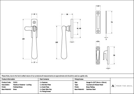Polished Brass Locking Newbury Fastener | 52151 - Image 4