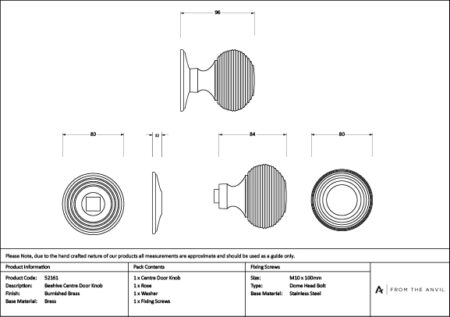 Burnished Brass Beehive Centre Door Knob | 52161 - Image 6