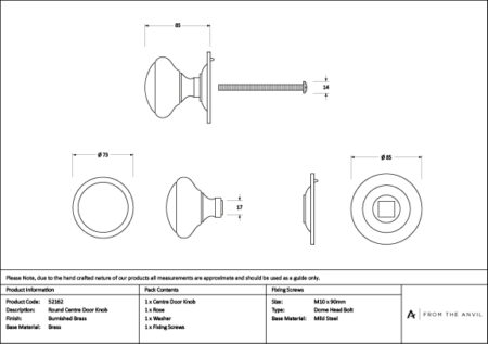 Burnished Brass Round Centre Door Knob | 52162 - Image 6