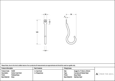 Polished Brass Anchor Coat Hook | 52209 - Image 3
