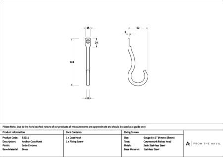 Satin Chrome Anchor Coat Hook | 52211 - Image 3