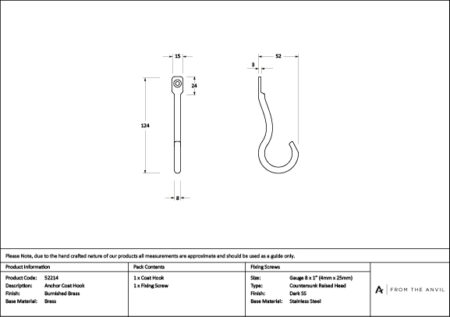 Burnished Brass Anchor Coat Hook | 52214 - Image 3