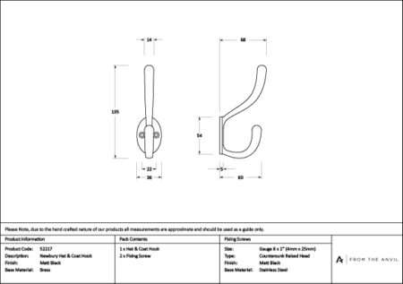 Matt Black Newbury Hat & Coat Hook | 52217 - Image 3
