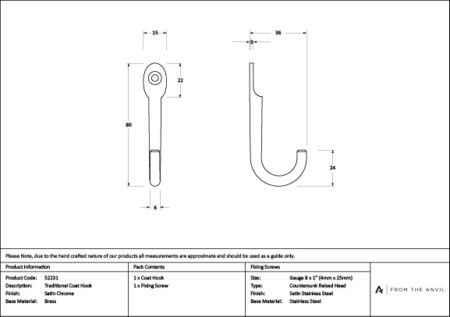 Satin Chrome Traditional Coat Hook | 52231 - Image 3